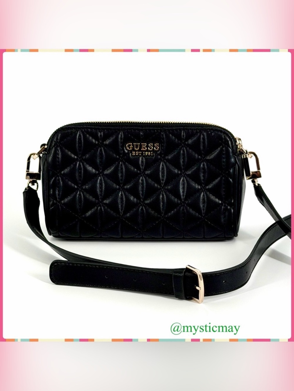 Women’s GUESS Jet Black Quilted Faux Leather Crossbody Purse
